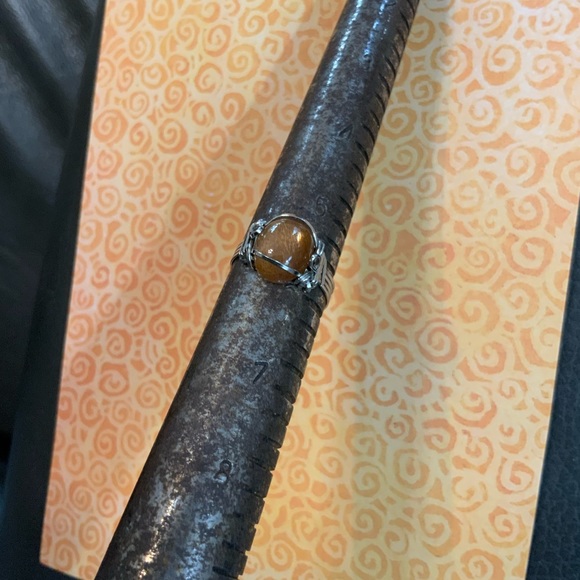 Vintage 925 Wire-Wrapped w/ Rare Natural Gold Rutilated Quartz Sz 6 - Picture 10 of 15